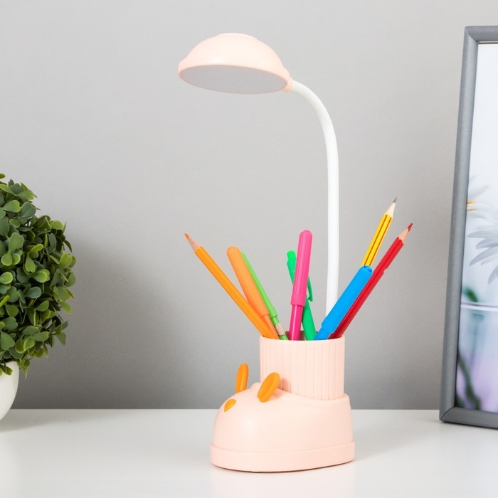 Лампа настольная  Лампа настольная "Ботинок заяц" LED 3 режима 3Вт USB органайзер  розовый 8х11х31 см RISALUX