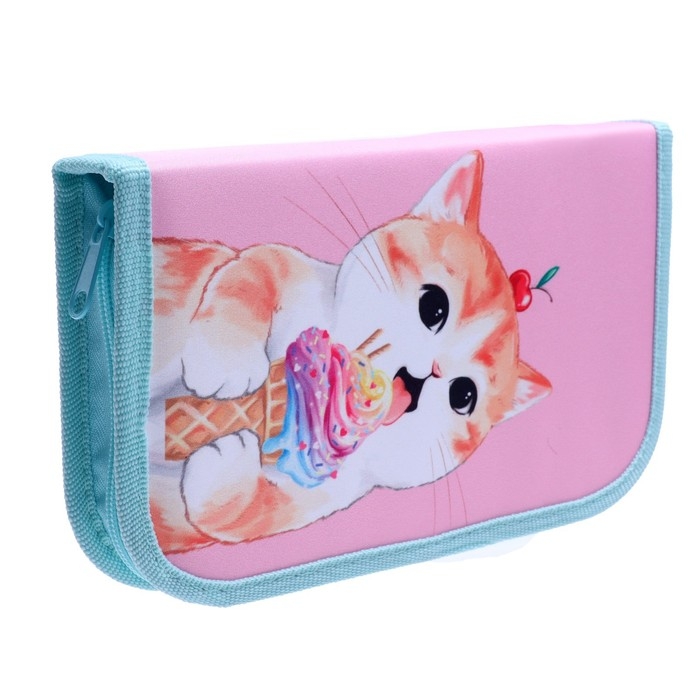 Пенал 1 секция, 130 х 210 х 40 мм, 2 откидные планки, тканевый, Calligrata TOP, Content Пенал 1 секция, 130 х 210 х 40 мм, 2 откидные планки, тканевый, Calligrata TOP, Content "Котик"