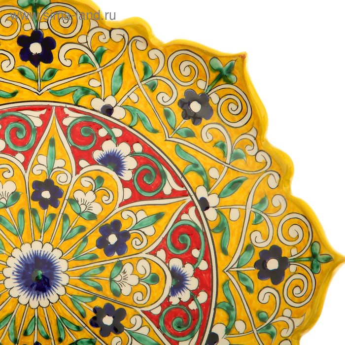 Ляган Риштанская Керамика "Цветы", 31 см, жёлтый микс, рифлённый