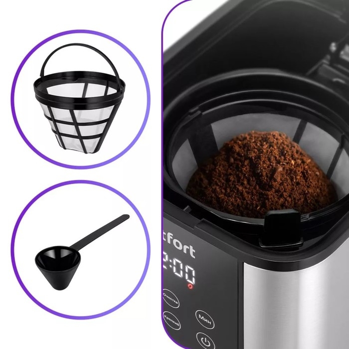 Кофеварка Kitfort КТ-7222, капельная, 1000 Вт, 1.5 л. Чёрно-серебристая Кофеварка Kitfort КТ-7222, капельная, 1000 Вт, 1.5 л. Чёрно-серебристая