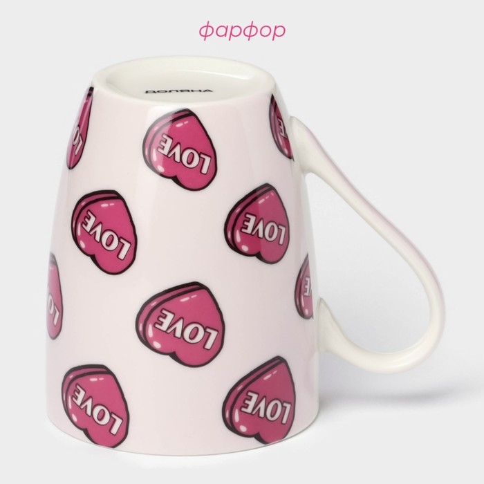 Кружка фарфоровая Доляна «Полёт сердец», 350 мл, цвет розовый Кружка фарфоровая Доляна «Полёт сердец», 350 мл, цвет розовый