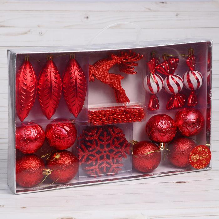 Набор украшений пластик 27 шт Набор украшений пластик 27 шт "Морозный день" красный