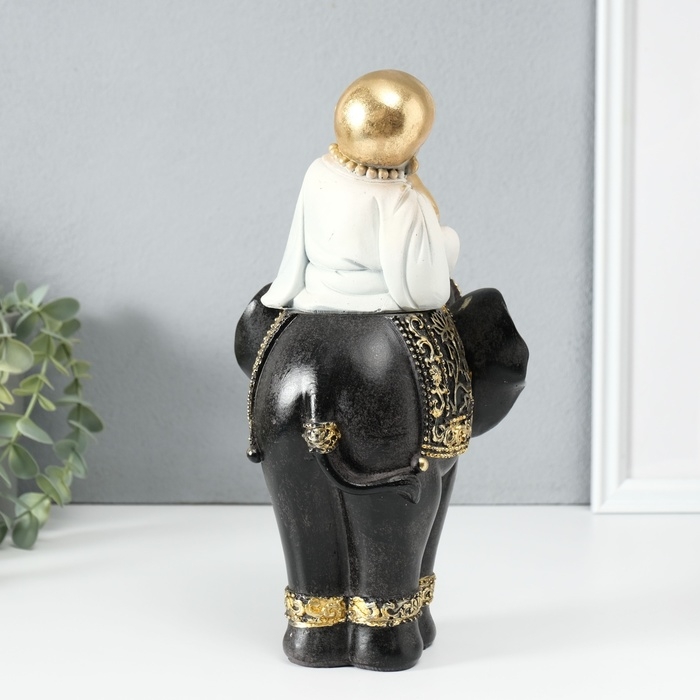 Сувенир полистоун  Сувенир полистоун "Маленький весёлый Будда на чёрном слоне" 14х14х26 см