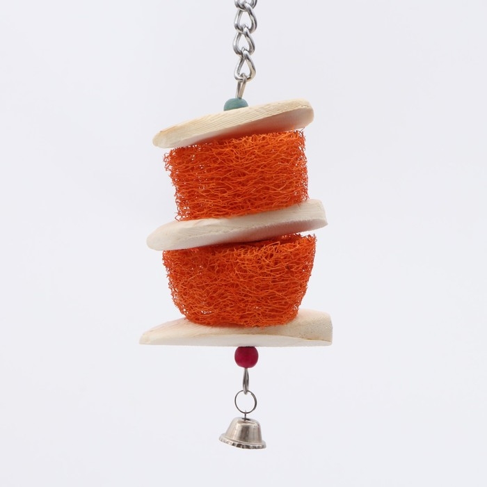 Игрушка с панцирем каракатицы, люфой и колокольчиком, 20 х 5 см, оранжевая Игрушка с панцирем каракатицы, люфой и колокольчиком, 20 х 5 см, оранжевая