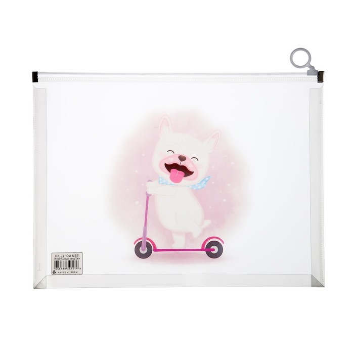 Папка-конверт на молнии формат А4, 180мкр, прозрачная с рисунком Папка-конверт на молнии формат А4, 180мкр, прозрачная с рисунком "Зверушки", МИКС