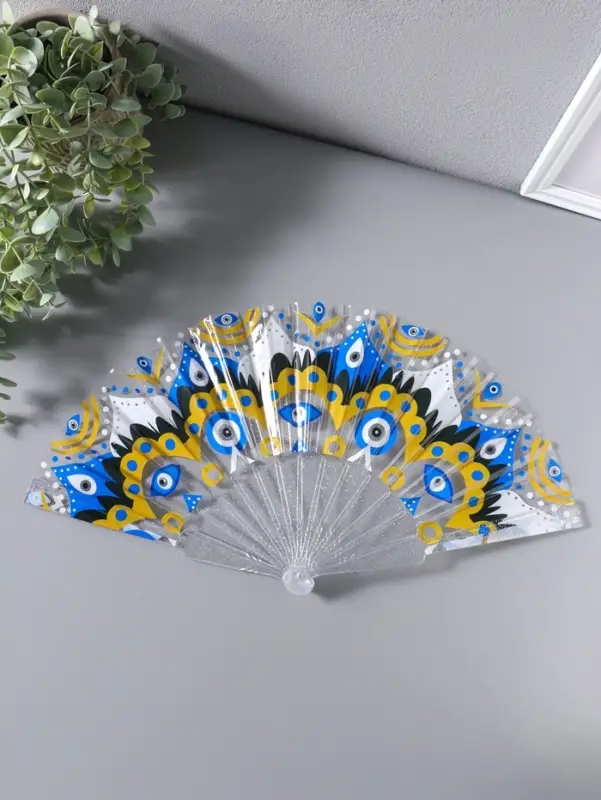Веер складной пластик &laquo;Узор от сглаза&raquo;, блеск, 23 см