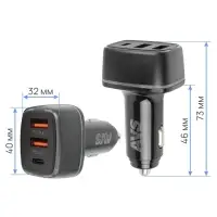USB автомобильное зарядное устройство AVS 3 порта UC-742 (USB QC 3.0 + PD Type C )