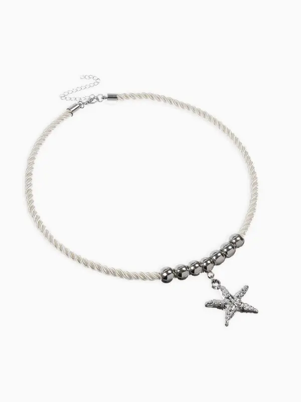 Кулон на шнурке &laquo;Морская звезда&raquo;, L=45 см, бело-серебристый