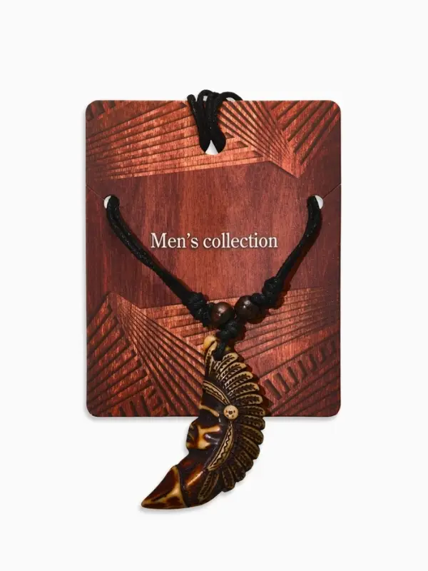 Кулон мужской &laquo;Индеец&raquo;, коричнево-чёрный на чёрном шнурке, 40-80 см регулируется