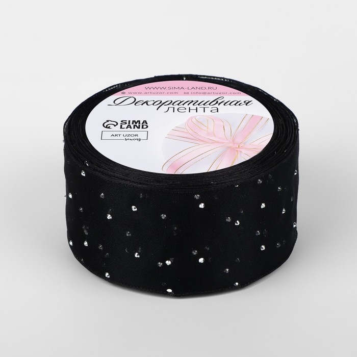 Лента капроновая, со стразами, 38 мм × 9,1 ± 0,5 м, цвет чёрный Лента капроновая, со стразами, 38 мм × 9,1 ± 0,5 м, цвет чёрный