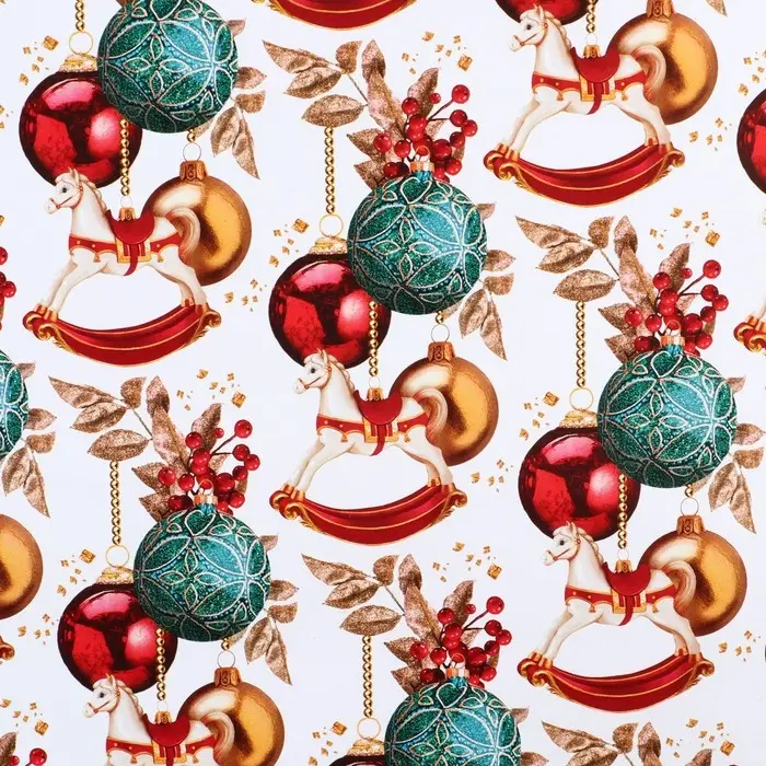 Упаковочная бумага на новый год «Новогодние игрушки», 70 х 100 см, глянцевая