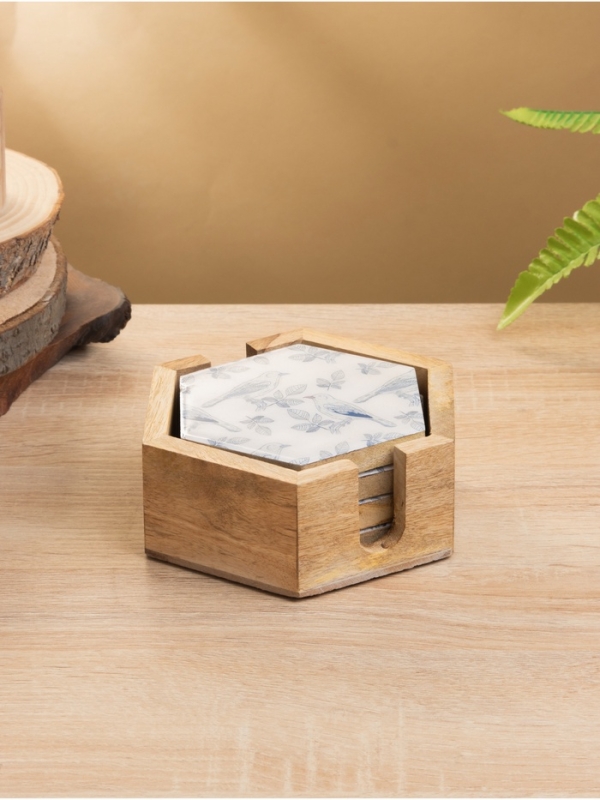 Подставка под горячее (набор 4 шт)  Подставка под горячее (набор 4 шт) "Синие птицы" дерево манго 15х13х5 см