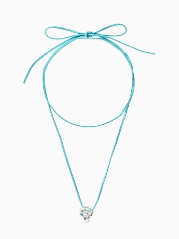 Чокер на шнурке с подвеской &laquo;Жемчуг с кристаллом&raquo;, L=150 см, белый, голубой в серебре