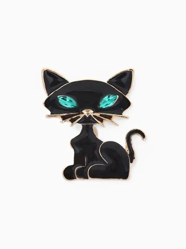 Брошь &laquo;Кошечка&raquo;, хитрая, черно-зелёная в золоте