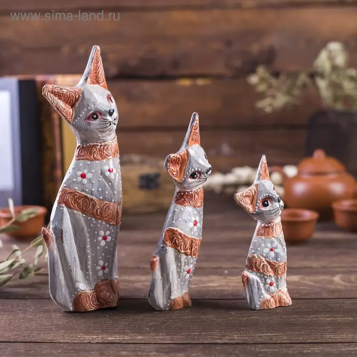 Сувенирный набор &laquo;Кошечки с полосками&raquo;, h=20 см, h=17 см, h=15 см, дерево