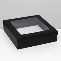 Коробка подарочная складная, упаковка, крышка - дно, чёрная, с окном 30&times;30&times;8 см
