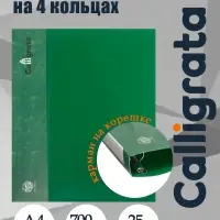Папка на 4 кольцах А4, Calligrata, 25 мм, 700 мкм, внутренний карман, карман на корешок, зелёная