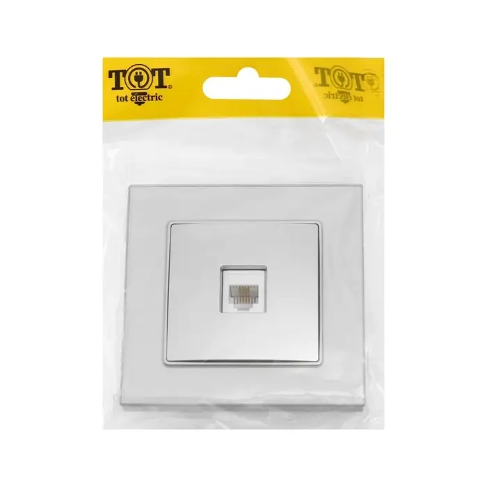 Розетка телефонная TOT Glossy Glass, стекло, скрытая, одноместная, серебристая