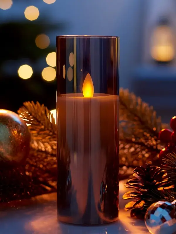 Светодиодная свеча &laquo;Серебристая&raquo;, 20&times;5.5 см, от батареек AAx2, свечение тёплое белое