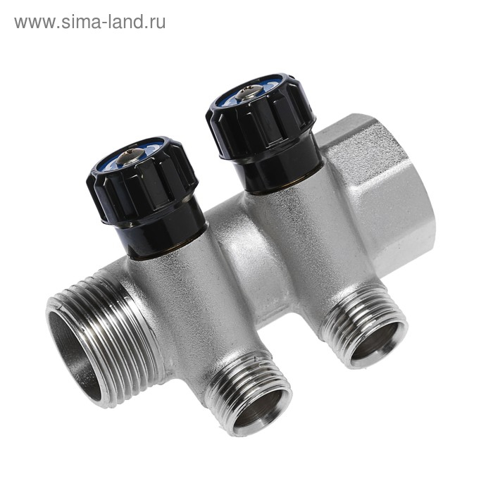 Коллектор  Коллектор "СТМ" ПРОФИ, с вентилями, 1"х1/2", 2 выхода, никелированный