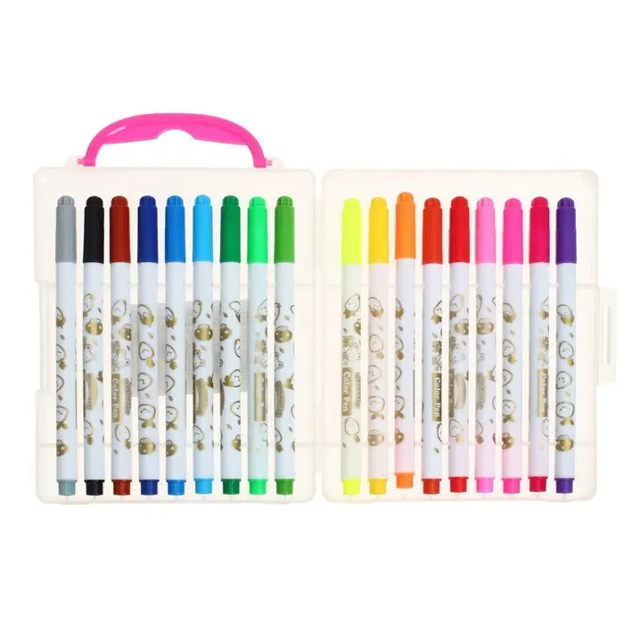 Фломастеры 18 цветов &laquo;Мышка&raquo;, в пластиковом пенале с ручкой, вентилируемый колпачок, МИКС