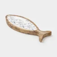 Блюдо в форме рыбки &laquo;Синие птицы&raquo;, 32&times;11.5&times;2 см, дерево манго