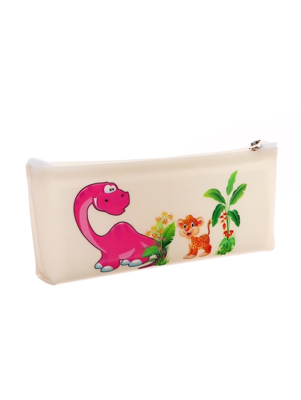 Пенал школьный на молнии Зверушки Бежевый Пенал школьный на молнии Зверушки Бежевый