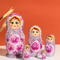 Матрешка дерево &laquo;Маня&raquo;, сиреневая, 18 см, 5 кукольная, ручная роспись