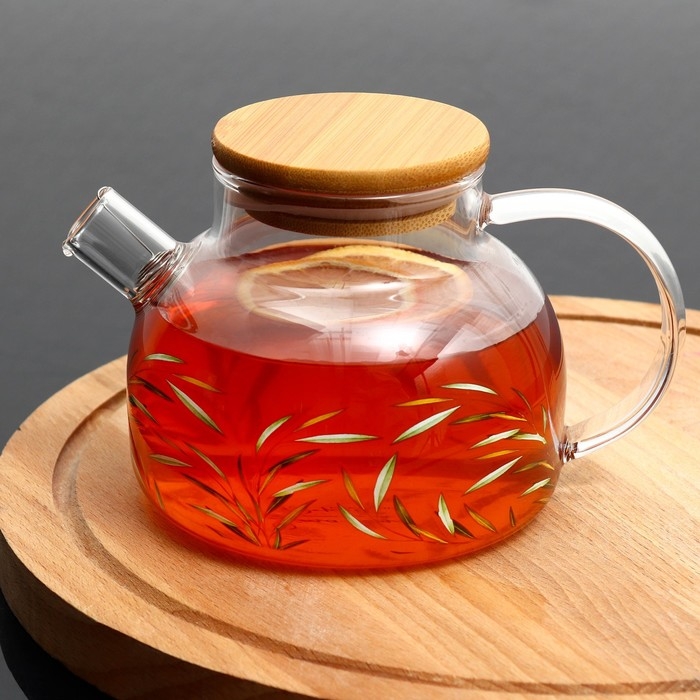 Чайник стеклянный заварочный с бамбуковой крышкой «Тропики», 600 мл Чайник стеклянный заварочный с бамбуковой крышкой «Тропики», 600 мл