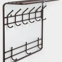 Вешалка настенная с полкой, 9 крючков, 2 яруса, 73&times;22&times;58 см, коричневая