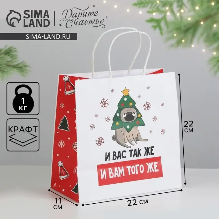 Пакет подарочный новогодний &laquo;А вас также&raquo;, 22&times;22&times;11 см