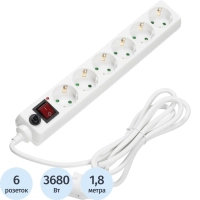 Сетевой фильтр BigTech CD6-1,8W15 (6р/1,8м/16А/3680 Вт 1,5мм белый)