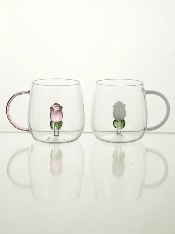 Набор кружек &laquo;Розочка&raquo;, 400 мл, 2 шт., размер одной кружки 9&times;12.5&times;9 см, стекло, прозрачный