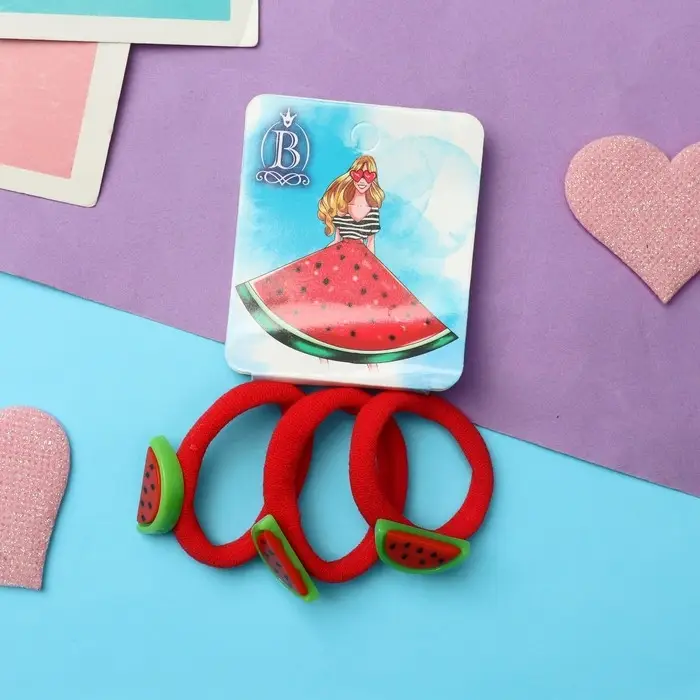 Резинка для волос  Резинка для волос "Сочное лето" (набор 3 шт) арбуз, 4 см, красный
