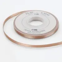 Лента атласная TEIRA, двухсторонняя, 6 мм, 25&plusmn;1 м, бежевая №812