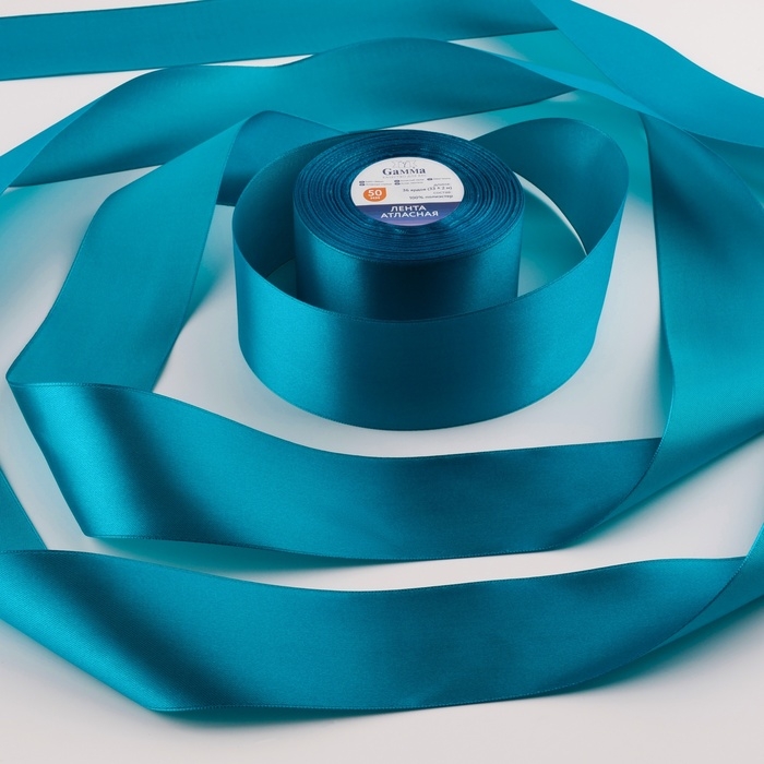Лента атласная, 50 мм &times; 33 &plusmn; 2 м, цвет ярко-голубой №074