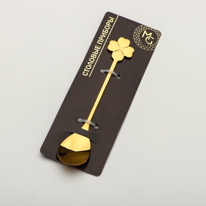 Ложка десертная из нержавеющей стали Magistro «Клевер», длина 12,5 см, цвет золотой Ложка десертная из нержавеющей стали Magistro «Клевер», длина 12,5 см, цвет золотой