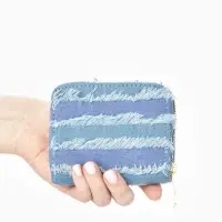 Кошелёк женский на молнии 8.5&times;2&times;11 см, джинсовый, в полоску, голубой