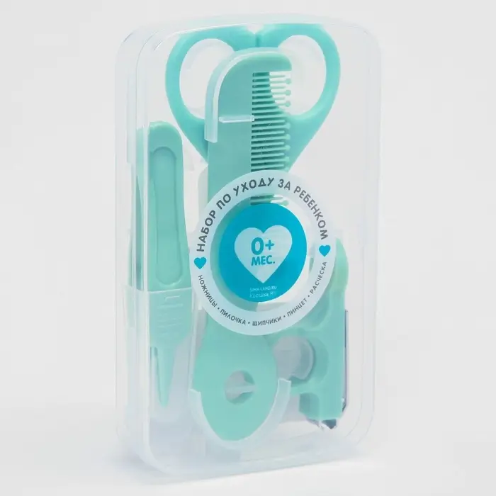 Набор по уходу за ребенком, 5 предметов: расческа, пинцет, ножницы, книпсер, пилка, зеленый