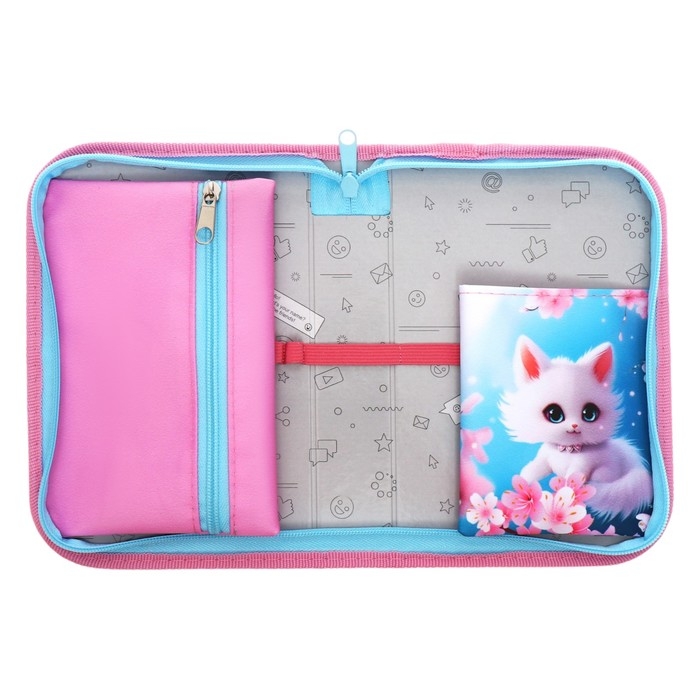 Пенал 1 секция 140 х 210 х 40 мм, откидной карман и косметичка, тканевый, Calligrata TOP Content  Пенал 1 секция 140 х 210 х 40 мм, откидной карман и косметичка, тканевый, Calligrata TOP Content "Котик сакура"