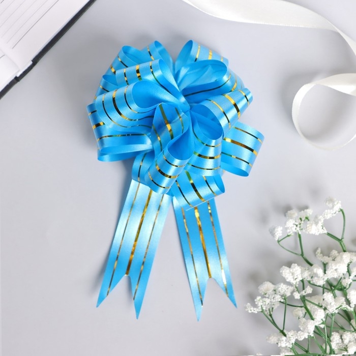 Бант - шар №4,5 голубой, три золотых полосы Бант - шар №4,5 голубой, три золотых полосы