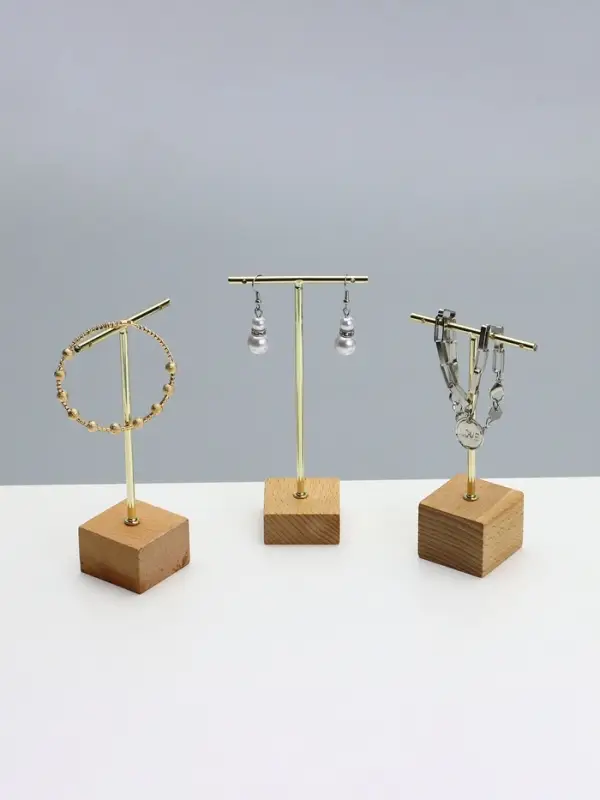 Подставка под серьги QF, Т-образная, набор 3 шт., 16, 13.5, 11.5 см, цвет золото