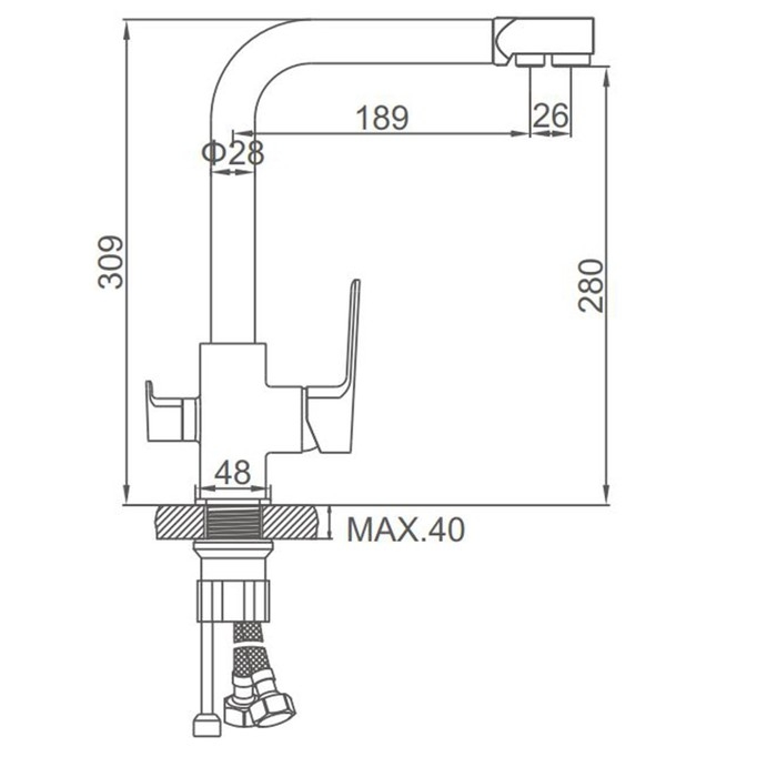 Смеситель для кухни Accoona A51126F, однорычажный, излив 189 мм, выход на питьевую, черный Смеситель для кухни Accoona A51126F, однорычажный, излив 189 мм, выход на питьевую, черный