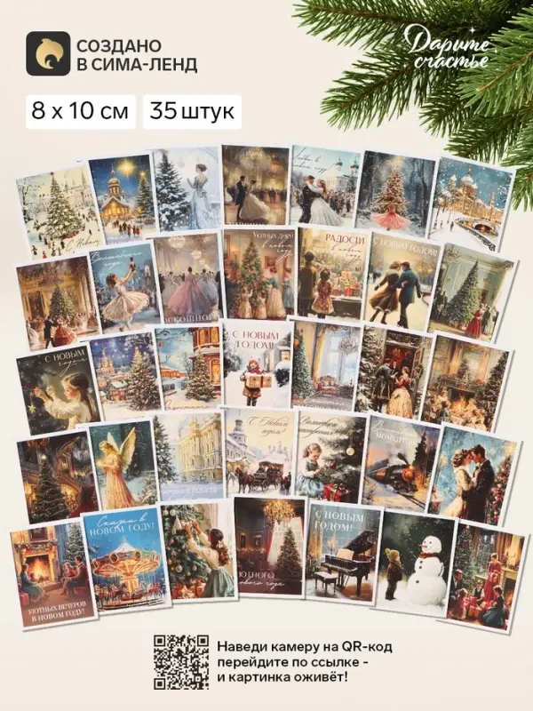 Мини-открытка новогодняя, набор 35 шт. &laquo;С Новым годом!&raquo;, 8&times;10 см, оживающая открытка