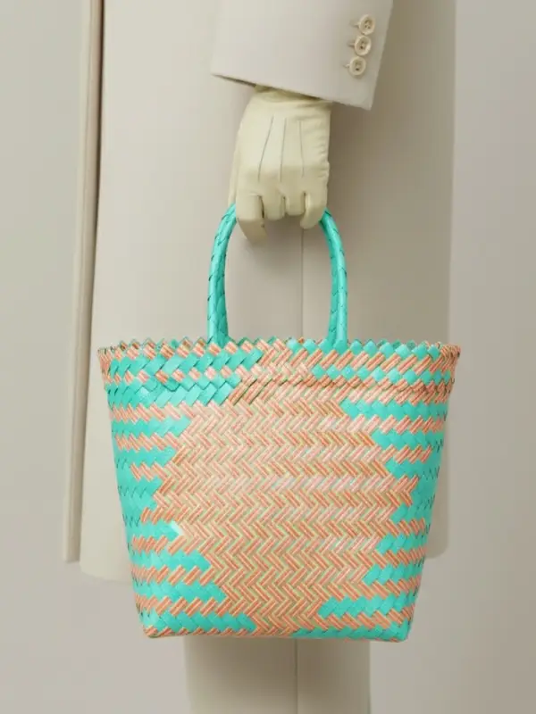 Сумка плетёная, 30&times;15&times;35 см, пластик, бирюзово-жёлтая