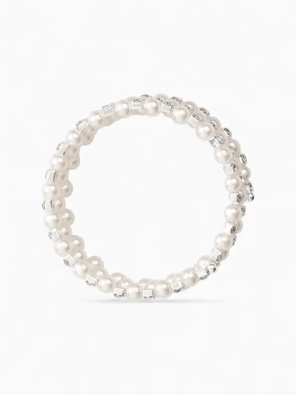 Браслет с жемчугом «Пружинка» стразинки, шар № 6, цвет белый в серебре, L=6 см Браслет с жемчугом «Пружинка» стразинки, шар № 6, цвет белый в серебре, L=6 см