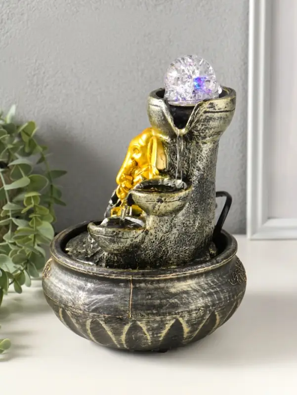 Фонтан настольный от сети, подсветка "Ганеша у фонтана" 16х16х23 см