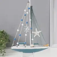 Сувенир дерево "Парусник с якорем и морской звездой" бело-голубой 21,5х4,5х36 см