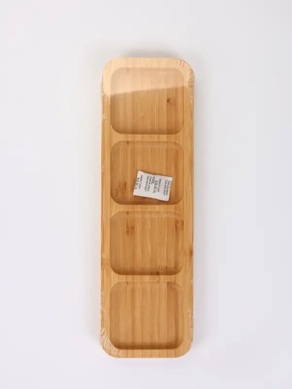 Менажница Striata, 4 секции, 33&times;9.5 см, бамбук, бежевая
