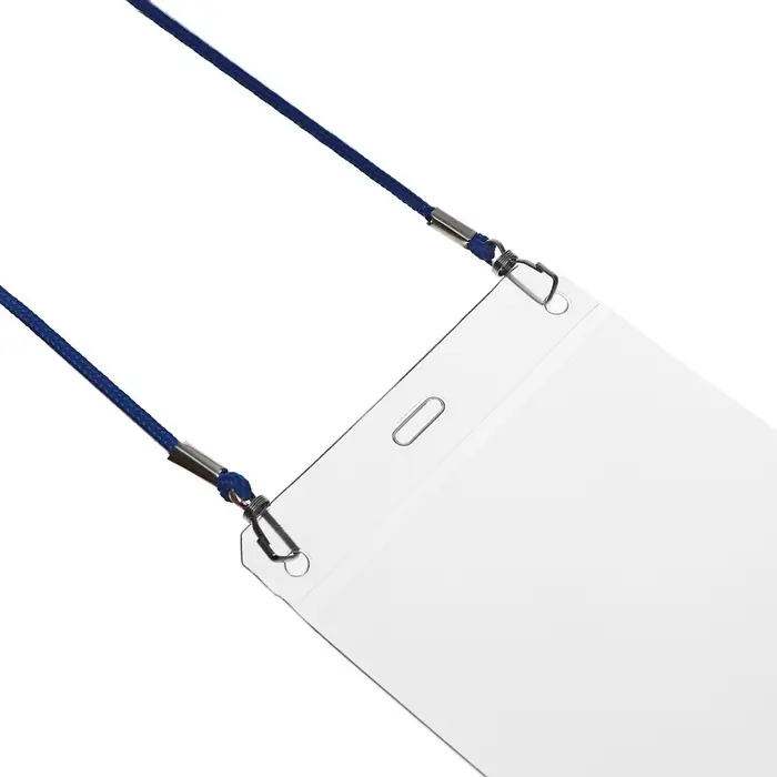 Бейдж вертикальный, внешний размер 153&times;105 мм, внутренний размер 123&times;95 мм, на синем шнурке 40 см